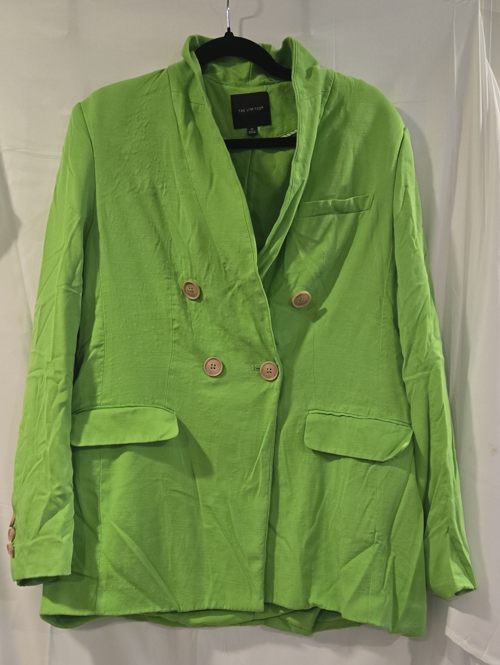 The Limited Neon Lime Green Double-Breasted Linen Blend Blazer